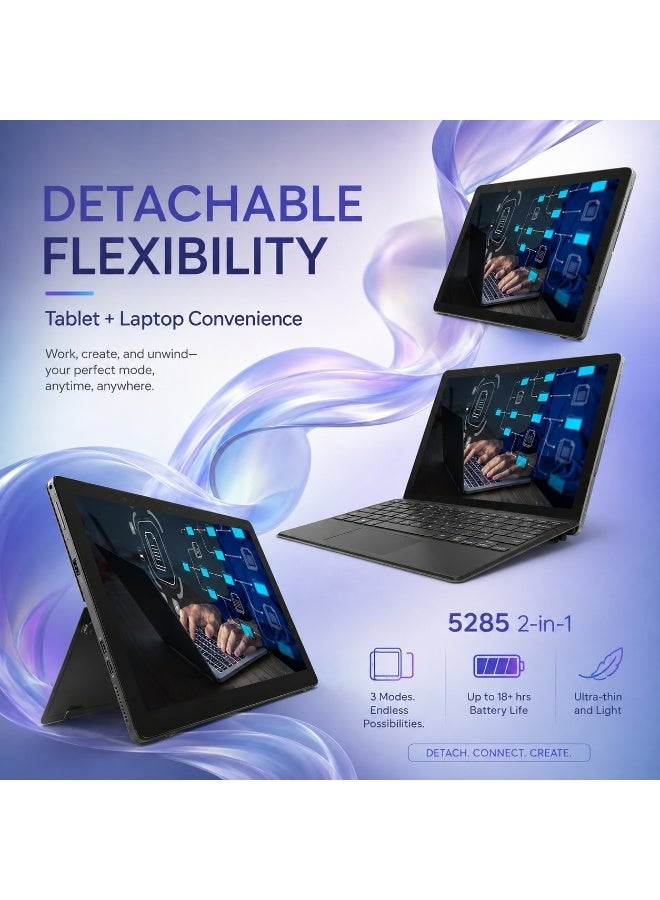 لابتوب 2 في 1 بشاشة لمس 12.3 بوصة FHD ومعالج Intel Core i5 7300U وذاكرة 8 جيجابايت وSSD 256 جيجابايت ونظام Windows 11 Pro مع لوحة مفاتيح وحقيبة وماوس وحامل لابتوب - Image 2