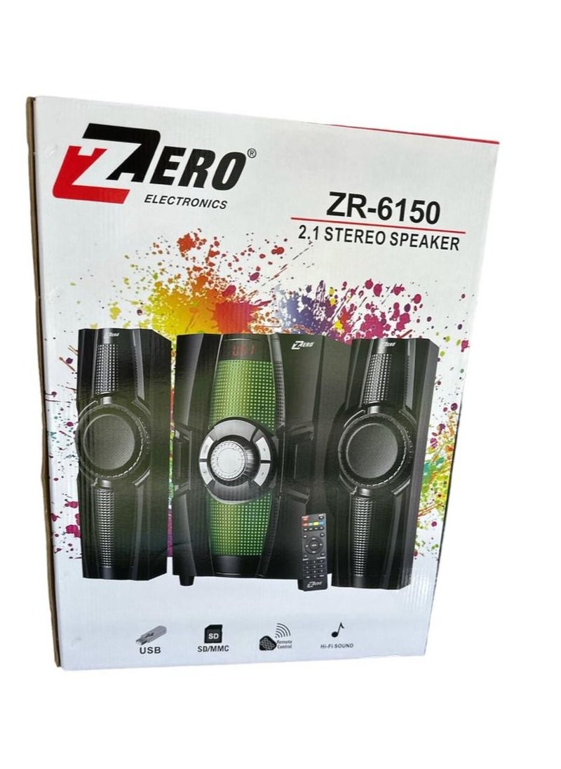 Zero Zero Subwoofer 2.1 ZR 6150 Supports Flash, Memory Card and Bluetooth With Remote Control For Easy Control Black  - Image 2