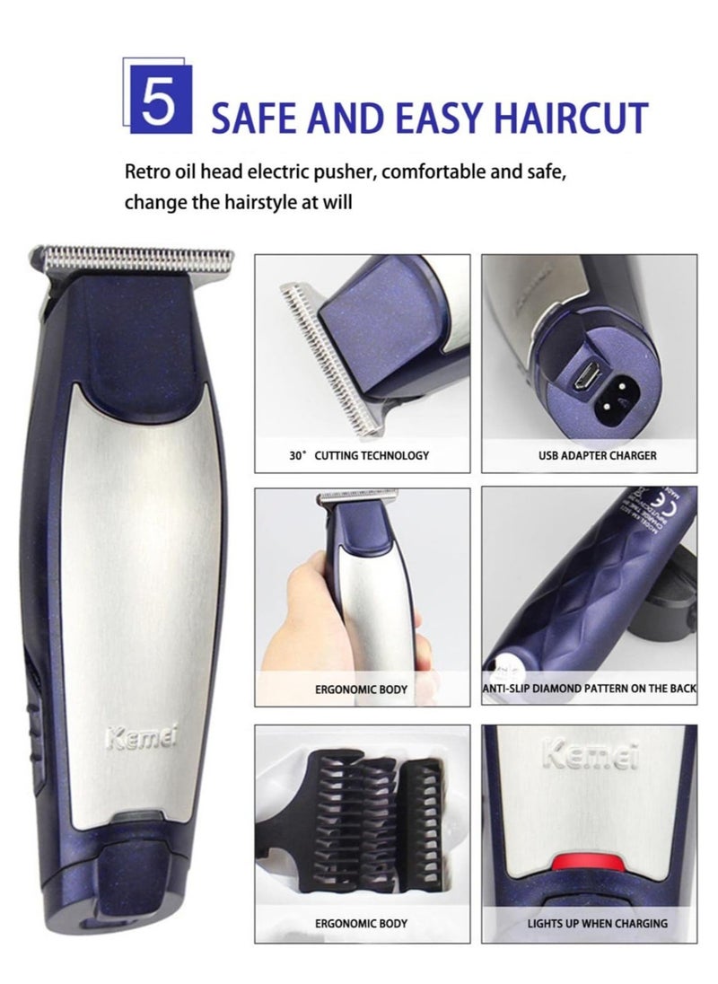 kemel KEMEI Men's Self-Cut Hair Trimmer Waterproof Cordless Rechargeable Hair Cutting Clippers Groomer with Stainless Steel  - Image 2