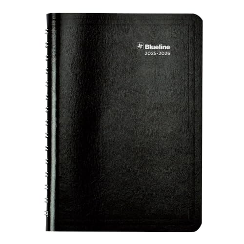 Blueline® Essential Academic Weekly/Monthly Planner, 13 Months, July 2025 to July 2026, Twin-Wire Binding, Soft Vicuana Cover, 8" x 5", Black (CA101.BLK-26) - Image 1