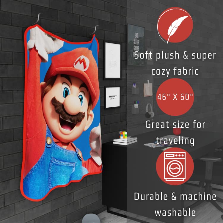 Franco Franco The Super Mario Bros. Movie Kids Bedding Super Soft Micro Raschel Throw  46 in x 60 in  (100% Official Licensed Product)  - Image 4