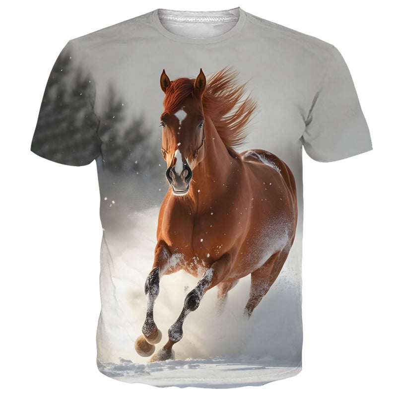Export 3D Digital Printing Men'S Short-Sleeved Tops Casual Horse Animal T-Shirts - Image 2
