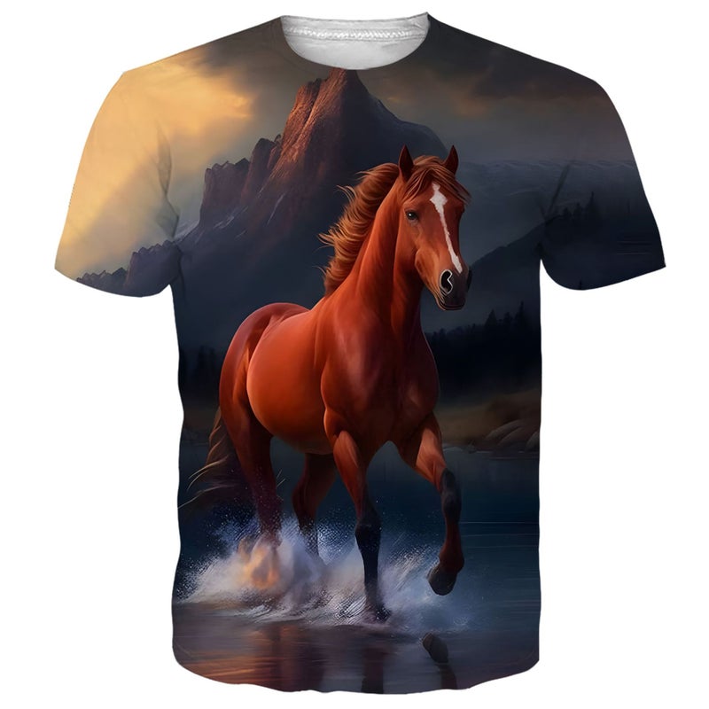 Export 3D Digital Printing Men'S Short-Sleeved Tops Casual Horse Animal T-Shirts - Image 1