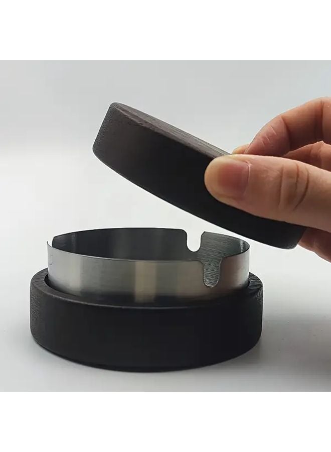 Vintage Silvery Ashtray Portable Smoking Tray with Cover for Home Office Car Outdoor - Image 1