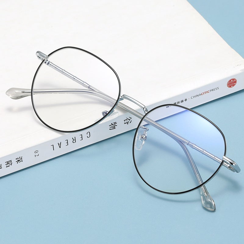 2021 New Simple Metal Glasses Frame Classic Ultra Light Retro Frame Flat Lens Can Be Equipped With Myopia D2998 - Image 2