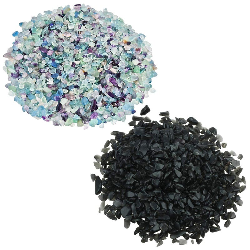SUNYIK Fluorite/Black Obsidian Tumbled Chips Crystal Crushed Pieces Irregular Shaped 1pound(About 460 gram) - Image 1