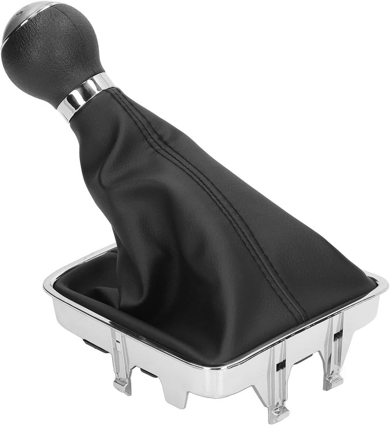 6 Speed Gear Shift Knob with PU Leather Boot, Automotive Interior Replacement, Silver - Ergonomic Design, Clear Print, Comfortable Driving Experience (Silver Cap) - Image 3