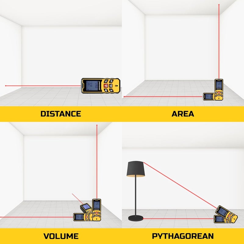 Tomahawk ® TLM-O-100 Laser Distance Meter MC 100m RL THK | 325ft Range with Area, Volume, Pythagoras Measurement | Laser Class 2 | Water & Dustproof | 2 Line LCD Display with Batteries & Hand Strap - Image 5