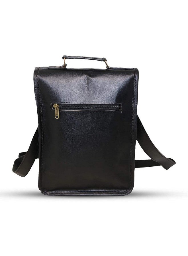 jaald 11" small Leather messenger bag shoulder bag cross body vintage messenger bag for women & men satchel man purse compatible with Ipad and tablet Black, Black, Small, Black, Small - Image 4