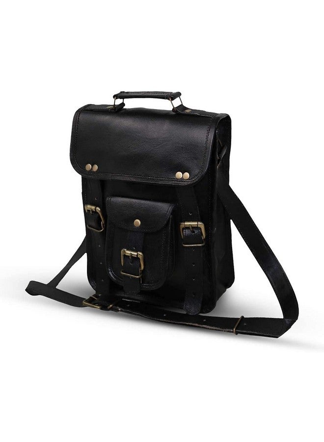jaald 11" small Leather messenger bag shoulder bag cross body vintage messenger bag for women & men satchel man purse compatible with Ipad and tablet Black, Black, Small, Black, Small - Image 1