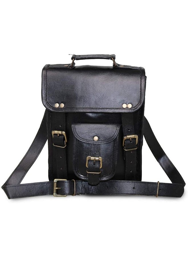 jaald 11" small Leather messenger bag shoulder bag cross body vintage messenger bag for women & men satchel man purse compatible with Ipad and tablet Black, Black, Small, Black, Small - Image 3