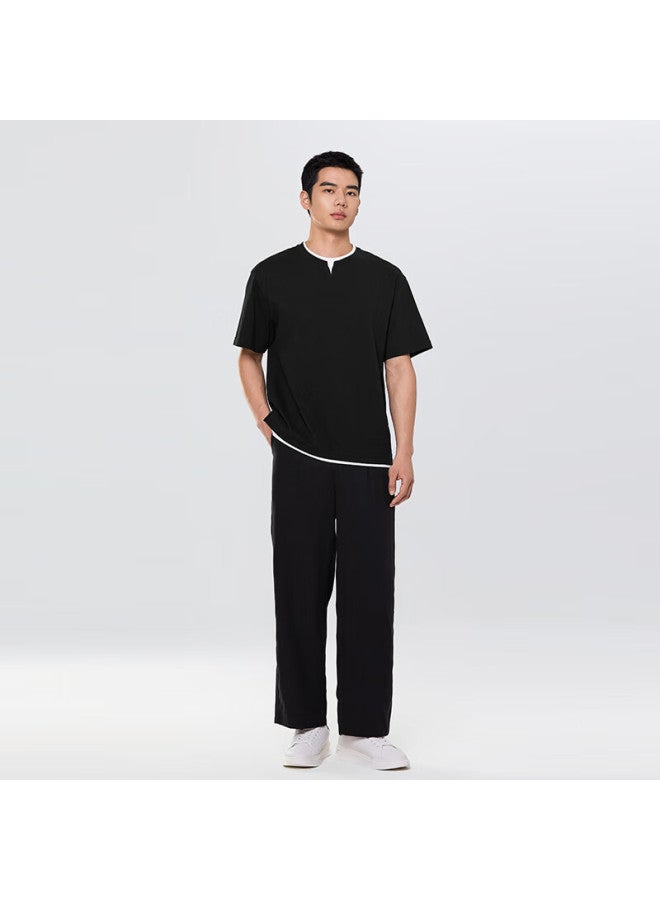 Markless Men's Pure Cotton T-shirt, 2025 Summer New Short-sleeve Breathable Loose Top, 5647 Black, M - Image 2
