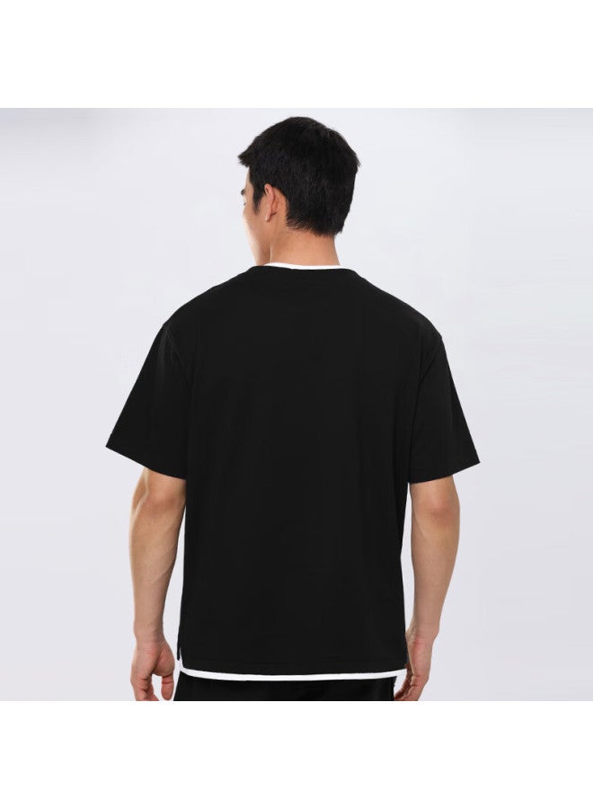 Markless Men's Pure Cotton T-shirt, 2025 Summer New Short-sleeve Breathable Loose Top, 5647 Black, M - Image 3