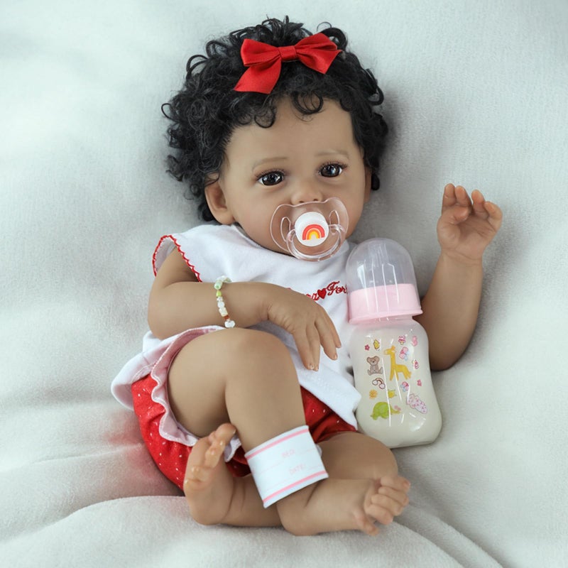 SCOM Reborn Baby Dolls Black20 Inch Girl African American Realistic Newborn Girl Doll Lifelike Weighted Soft Body Christmas Birthday Gift for Kids Age 3 - Image 3