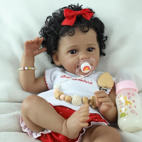 SCOM Reborn Baby Dolls Black20 Inch Girl African American Realistic Newborn Girl Doll Lifelike Weighted Soft Body Christmas Birthday Gift for Kids Age 3 - Image 5