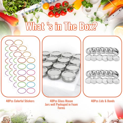 Alotpower 4 oz Mini Mason Jars with Lids 40pack, Empty Small Canning Jars with Lids and Bands for Jam Herbs Spice Honey Storage(4 fl. oz, Set of 40) - Image 4