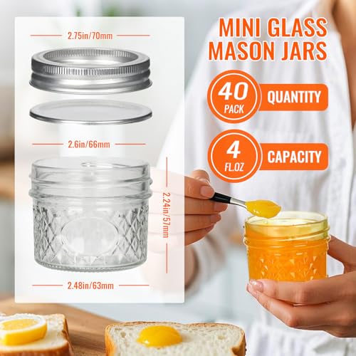 Alotpower 4 oz Mini Mason Jars with Lids 40pack, Empty Small Canning Jars with Lids and Bands for Jam Herbs Spice Honey Storage(4 fl. oz, Set of 40) - Image 2