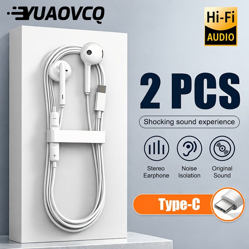 Type C Wired Earphones 2pcs In Ear Earbuds With Voice Call Noise Reduction Hifi Stereo Ultra Low Latency Gaming Audio All In One Headset For Iphone 15 Pro Max And Other Type C Usb C Jack Models - Image 1