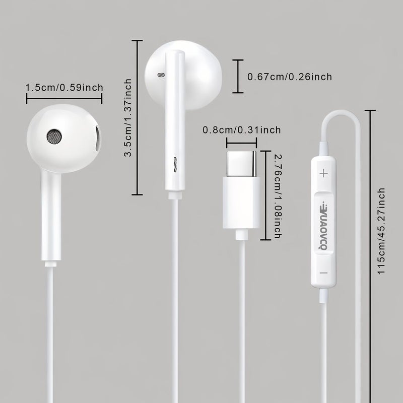 Type C Wired Earphones 2pcs In Ear Earbuds With Voice Call Noise Reduction Hifi Stereo Ultra Low Latency Gaming Audio All In One Headset For Iphone 15 Pro Max And Other Type C Usb C Jack Models - Image 2