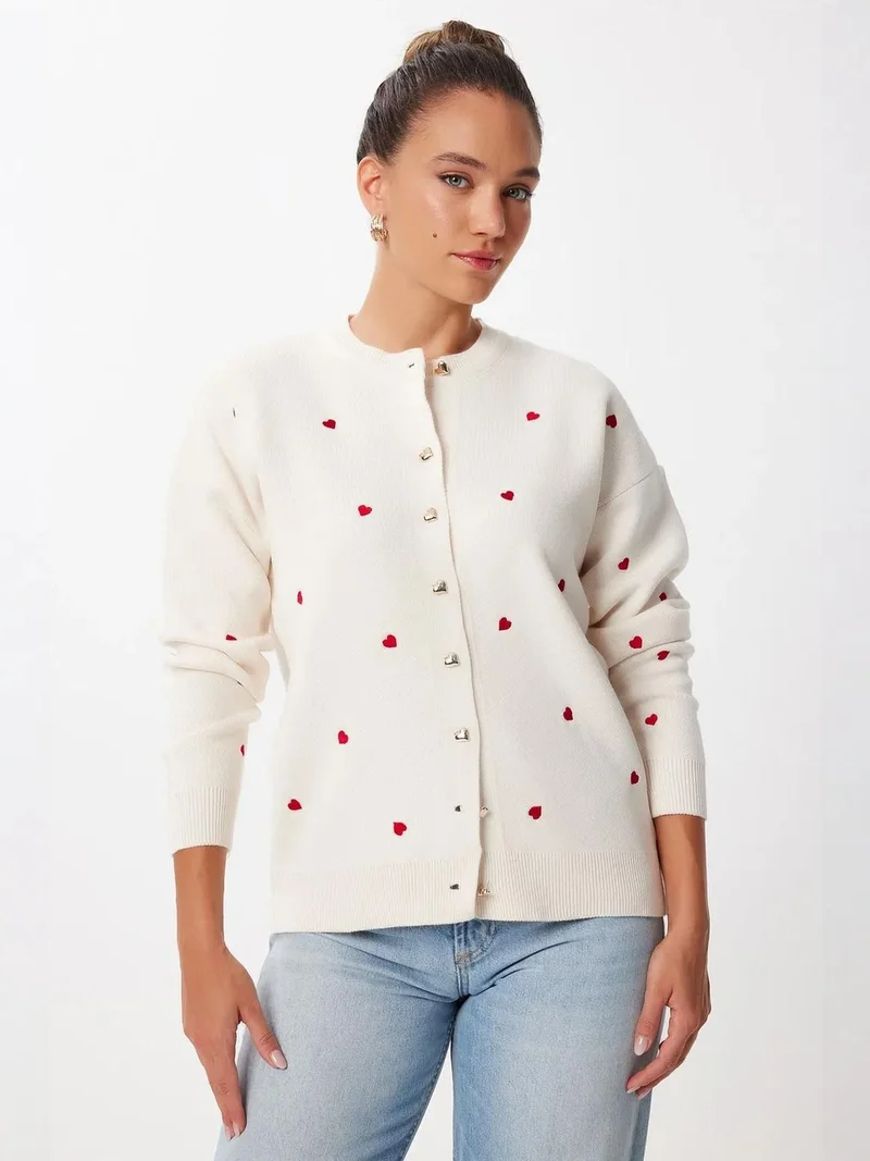 إسطنبول الساحرة ISTANBUL Heart Patterned Long Sleeve Cardigan