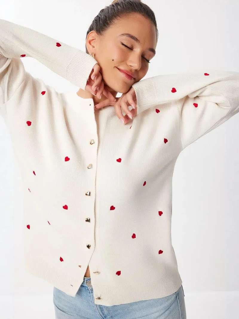 إسطنبول الساحرة ISTANBUL Heart Patterned Long Sleeve Cardigan