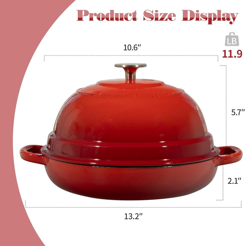 EDGING CASTING Enameled Cast Iron Dutch Oven Pot with Lid, Round Bread Oven for Homemade Sourdough Bread Baking, 6 Quart, Red - Image 3