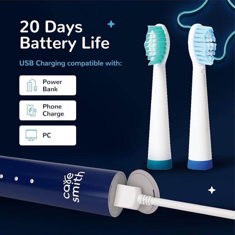CARESMITH Spark Rechargeable Electric Toothbrush | 6 Operating Modes | 40000 Vibrations per Minute | 2 Brush Heads (Blue) - Image 4