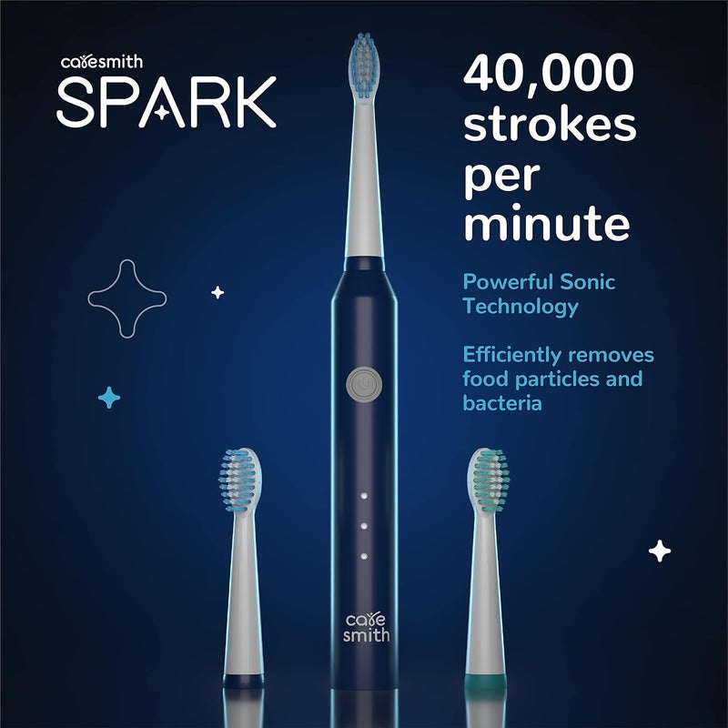 CARESMITH Spark Rechargeable Electric Toothbrush | 6 Operating Modes | 40000 Vibrations per Minute | 2 Brush Heads (Blue) - Image 2