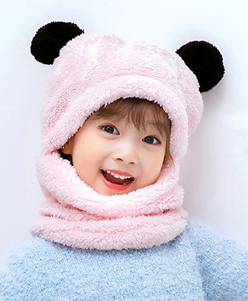 KAŞIKBEY Kaşıkbey Cute Panda Kids Hooded Eared Plush Beanie Welsoft Polar Windproof Neck Hat  - Image 2