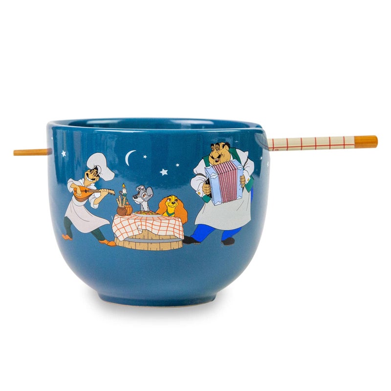 Silver Buffalo Disney Lady And The Tramp Serenade Ceramic Ramen Dinnerware Set | Includes 20-Ounce Noodle Bowl and Wooden Chopsticks - Image 1