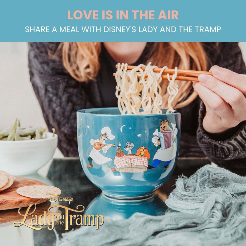 Silver Buffalo Disney Lady And The Tramp Serenade Ceramic Ramen Dinnerware Set | Includes 20-Ounce Noodle Bowl and Wooden Chopsticks - Image 4