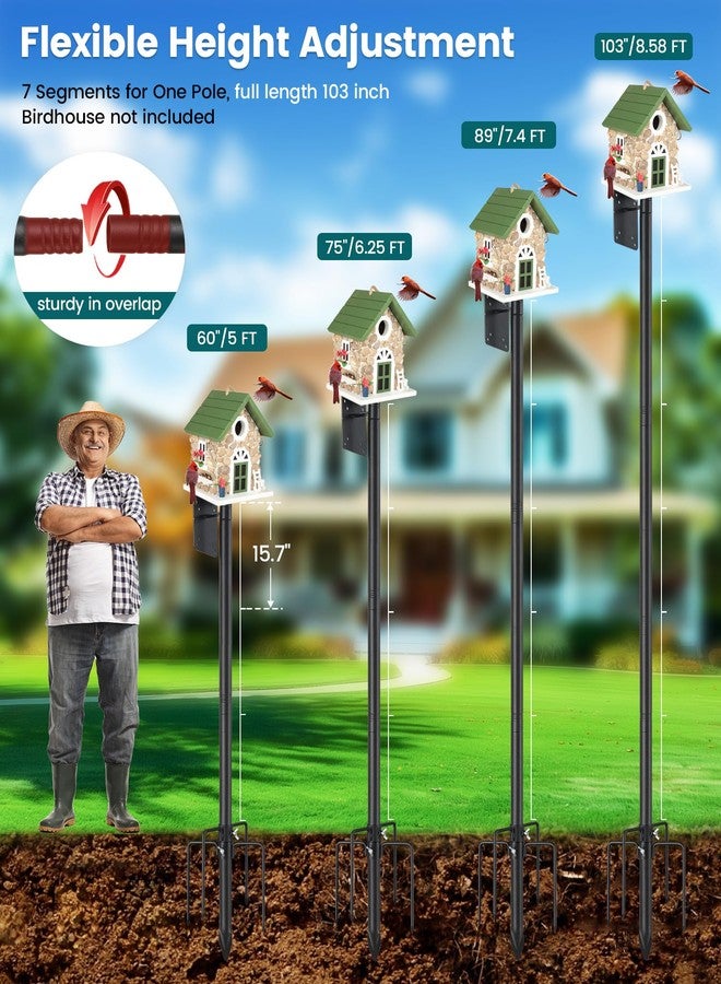 Keplrend Bird Feeder Pole, 103 inch Bluebird House Pole for Outside Heavy Duty with 5 Prongs Base, Smart Bird Feeder Stand for Outdoor Wild Birds Watching, Birds Buddy Mounting Poles - Image 4