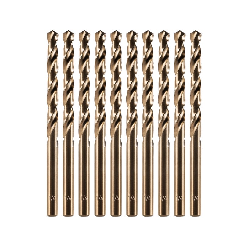 amoolo 1/4" Cobalt Drill Bit (10 Pcs), M35 HSS Metal Drill Bits Set for Hard Metal, Stainless Steel, Cast Iron Box of 10 - Image 1