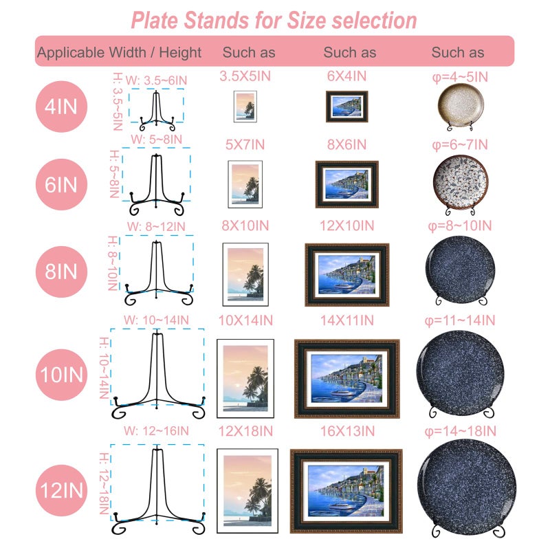 HENABLE 6PCS Premium Black Iron Plate Stands for Display 4 Inch, Decorative Solid Metal Plate Holders for Displaying, Mini Easel, Frame, Book, Card, Plaque, Bowl, Picture Stands for Display - Image 3