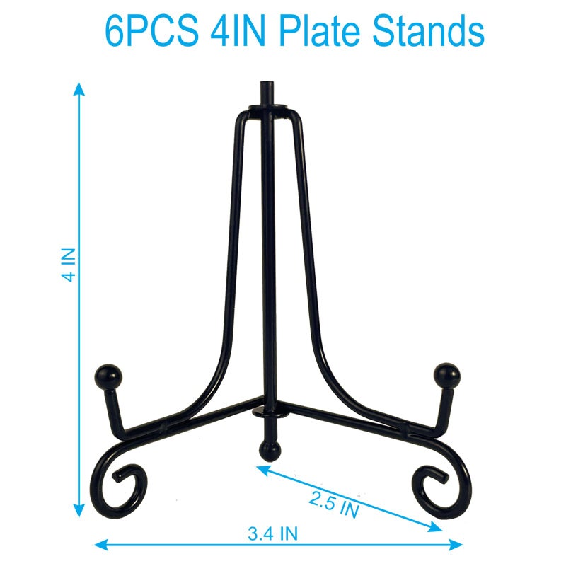 HENABLE 6PCS Premium Black Iron Plate Stands for Display 4 Inch, Decorative Solid Metal Plate Holders for Displaying, Mini Easel, Frame, Book, Card, Plaque, Bowl, Picture Stands for Display - Image 2