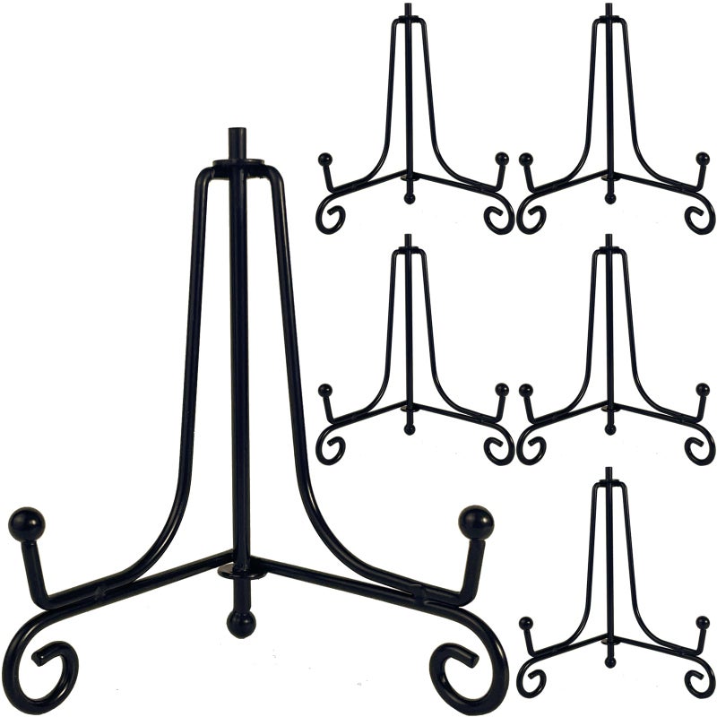 HENABLE 6PCS Premium Black Iron Plate Stands for Display 4 Inch, Decorative Solid Metal Plate Holders for Displaying, Mini Easel, Frame, Book, Card, Plaque, Bowl, Picture Stands for Display - Image 1