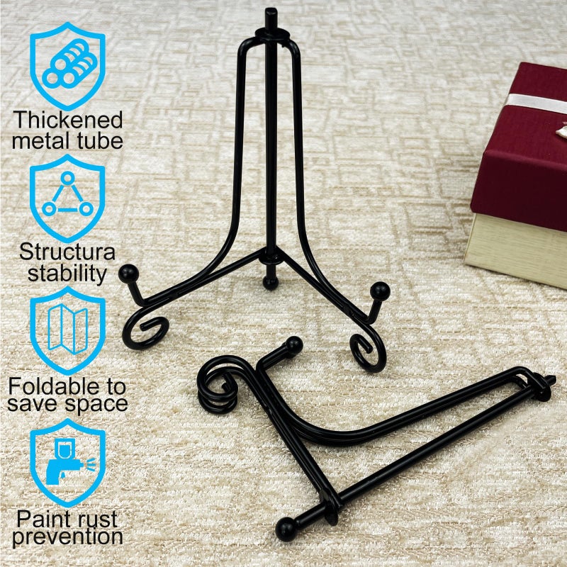 HENABLE 6PCS Premium Black Iron Plate Stands for Display 4 Inch, Decorative Solid Metal Plate Holders for Displaying, Mini Easel, Frame, Book, Card, Plaque, Bowl, Picture Stands for Display - Image 5