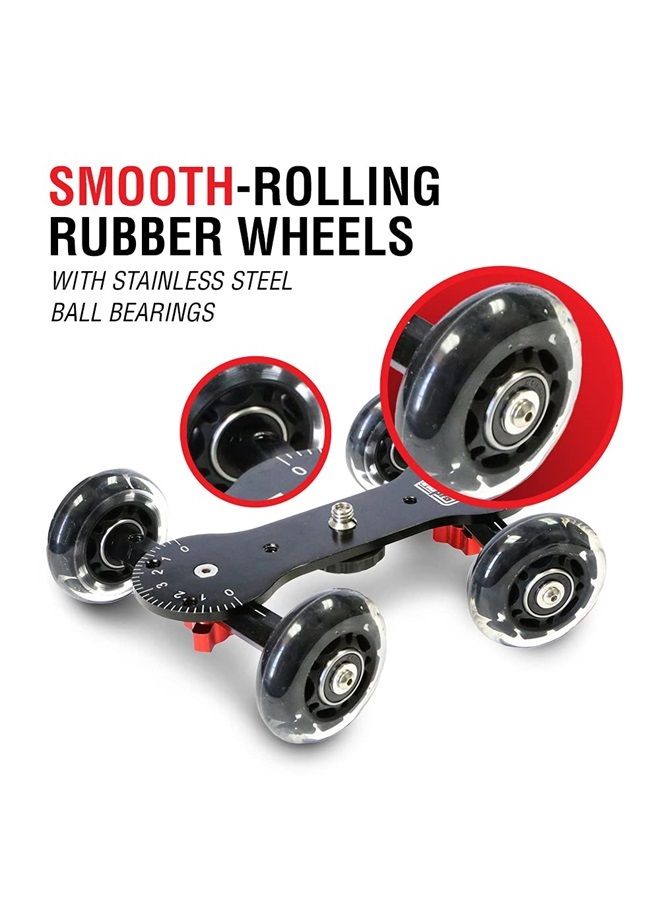 Vidpro SK-22 Professional Skater Dolly - Rolling Slider for DLSR Cameras & Camcorders Ideal for Low-Level Shooting & Panning 25 Lbs Capacity Smooth Rubber Wheels 7 Mounting Points & Extendable Handle