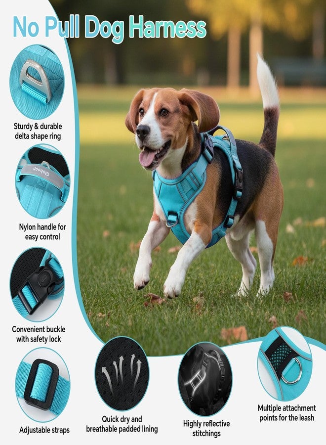 Glohoop Heavy Duty Tactical Dog Harness for Medium Dogs, No Pull Dog Harness with Handle & Front Clip, Reflective Soft Padded, Hook and Loop Panel, Dog Vest for Walking, Service Training, Blue - Image 2