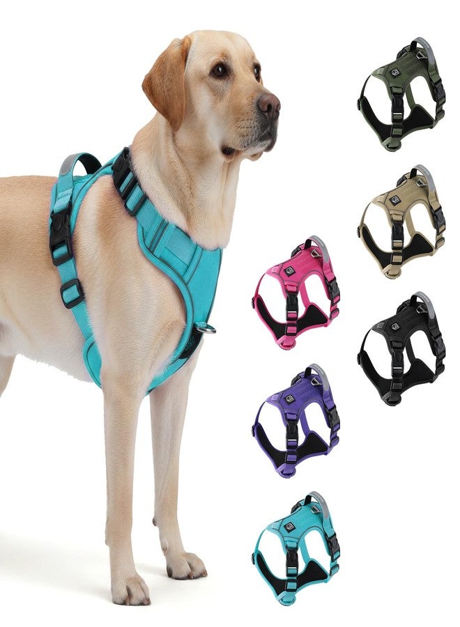 Glohoop Heavy Duty Tactical Dog Harness for Medium Dogs, No Pull Dog Harness with Handle & Front Clip, Reflective Soft Padded, Hook and Loop Panel, Dog Vest for Walking, Service Training, Blue - Image 1