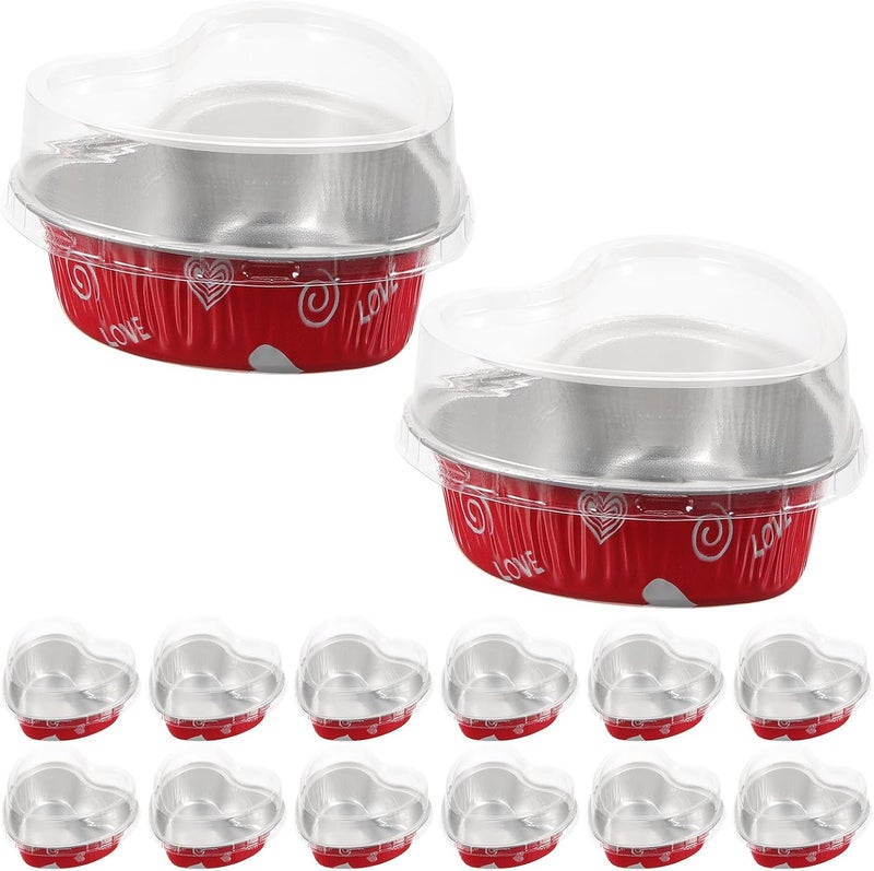 Generic 20pcs Heart-shaped Disposable Ramekins with Lids, Thick Colored Aluminum Foil Baking Cups, Oven-safe Mini Dessert Containers for Pudding, Mousse, Ice Cream, Cake Baking - Image 1