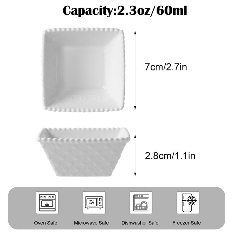 UIBFCWN 2.3 oz Ceramic Dip Bowls Set  White Dipping Sauce Bowls/Dishes for Tomato Sauce  2.7 Inches Soy Sauce Dish  Square Side Dishes  Mini Appetizer Plates for Condiment Sushi - Image 2