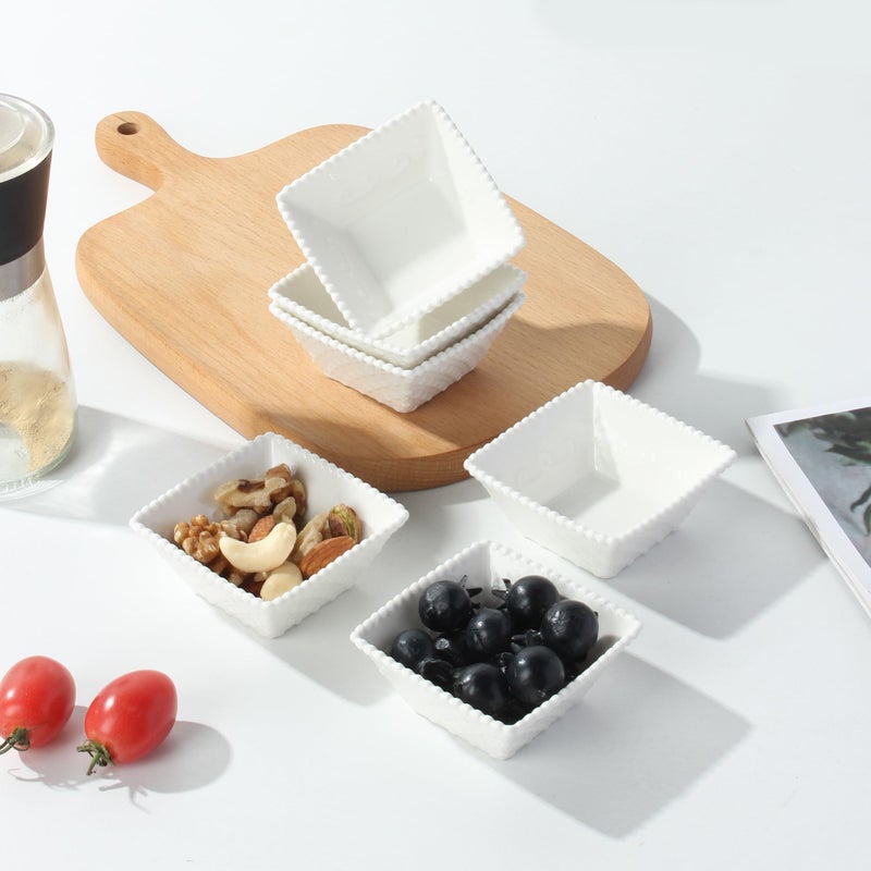 UIBFCWN 2.3 oz Ceramic Dip Bowls Set  White Dipping Sauce Bowls/Dishes for Tomato Sauce  2.7 Inches Soy Sauce Dish  Square Side Dishes  Mini Appetizer Plates for Condiment Sushi - Image 5