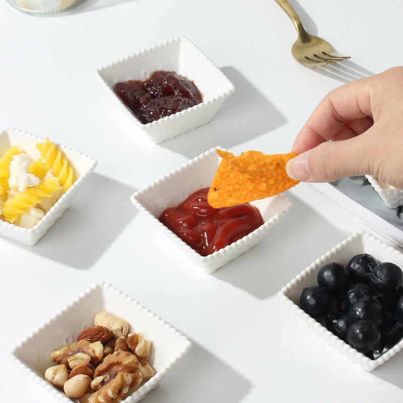 UIBFCWN 2.3 oz Ceramic Dip Bowls Set  White Dipping Sauce Bowls/Dishes for Tomato Sauce  2.7 Inches Soy Sauce Dish  Square Side Dishes  Mini Appetizer Plates for Condiment Sushi - Image 4