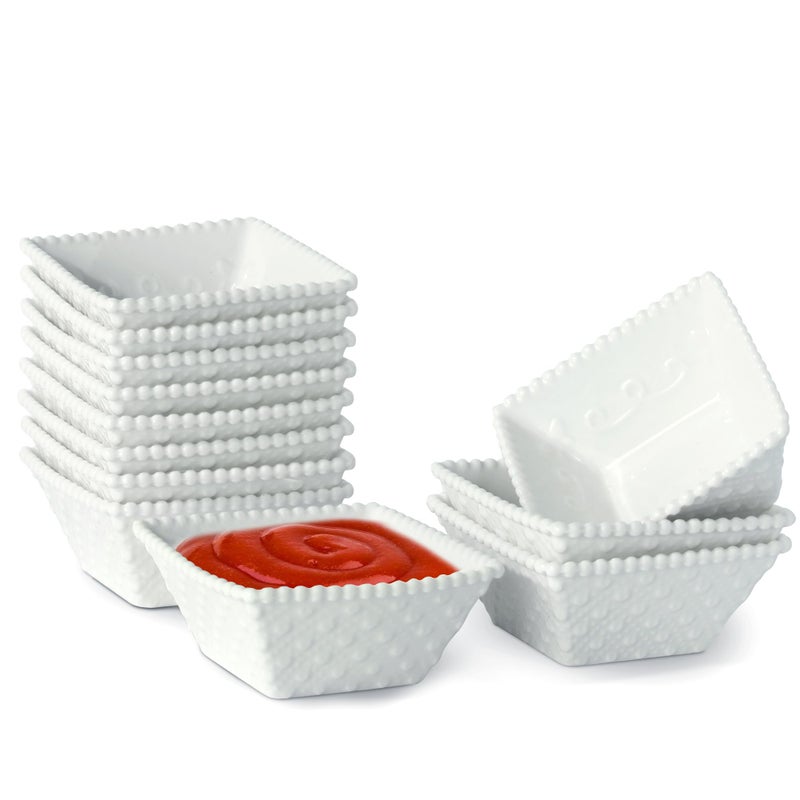 UIBFCWN 2.3 oz Ceramic Dip Bowls Set  White Dipping Sauce Bowls/Dishes for Tomato Sauce  2.7 Inches Soy Sauce Dish  Square Side Dishes  Mini Appetizer Plates for Condiment Sushi - Image 1