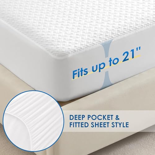 Cozymaker King Size 100% Waterproof Mattress Protector, Cooling Mattress Cover Fitted 8-21" Deep Pocket, 3D Air Fabric Soft Breathable Bed Mattress Pad Cover Noiseless Washable - Image 4