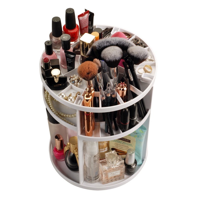 MobileVision MobileVision Makeup Organizer Rotating Tabletop Cosmetic & Toiletry Holder Adjustable Shelving for Brushes  lotions  perfumes  Nail Polish  Skin Care & More  White  - Image 5