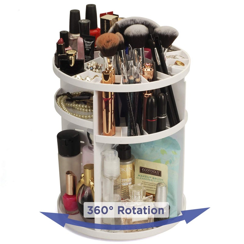 MobileVision MobileVision Makeup Organizer Rotating Tabletop Cosmetic & Toiletry Holder Adjustable Shelving for Brushes  lotions  perfumes  Nail Polish  Skin Care & More  White  - Image 1