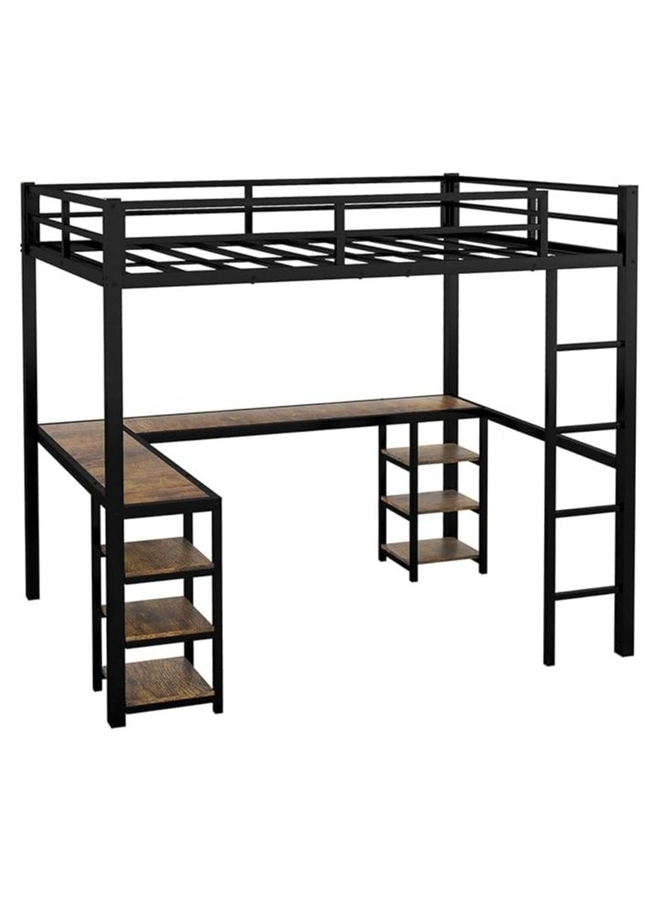 Royal Polar - Full Size Loft Bed with Desk and Storage Shelves Heavy Duty Metal Dunk Bed with Full-Length Guardrail Ladder Suitable for Teenagers Capacity 180KG - Image 1