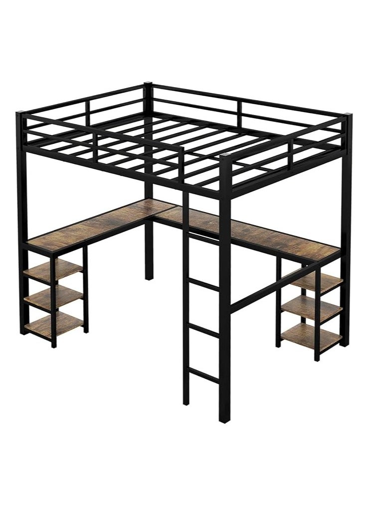 Royal Polar - Full Size Loft Bed with Desk and Storage Shelves Heavy Duty Metal Dunk Bed with Full-Length Guardrail Ladder Suitable for Teenagers Capacity 180KG - Image 1